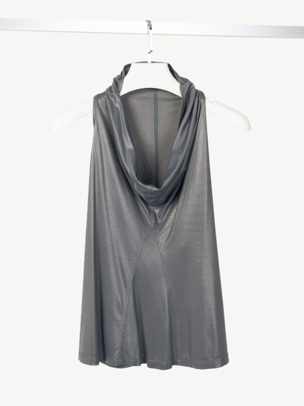Sarah Pacini Shiny Grey Jersey Cowl Tank